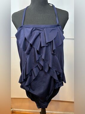 Shore Shapes One Piece Swimsuit Navy Ruffle Tummy Control Size 12 NWT Slimming